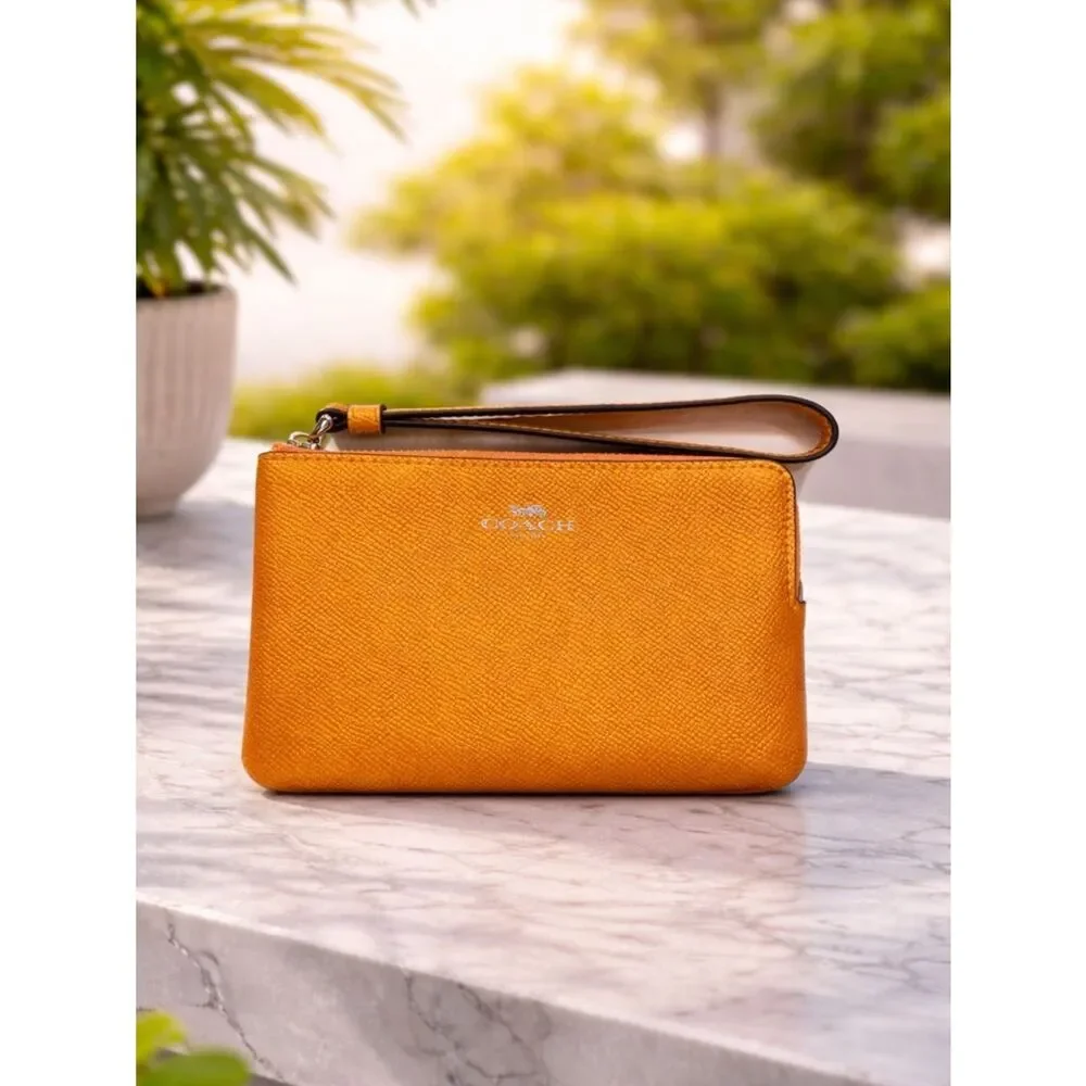 Coach Orange Leather Wristlet Clutch
